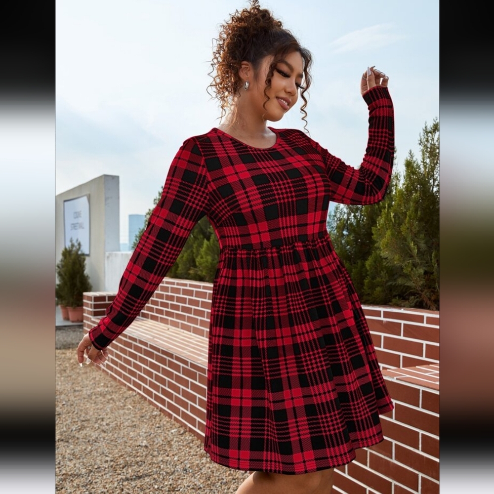 Qutie Plus Plaid Print A-line Dress, Plus Size 2X - Picture 8 of 12